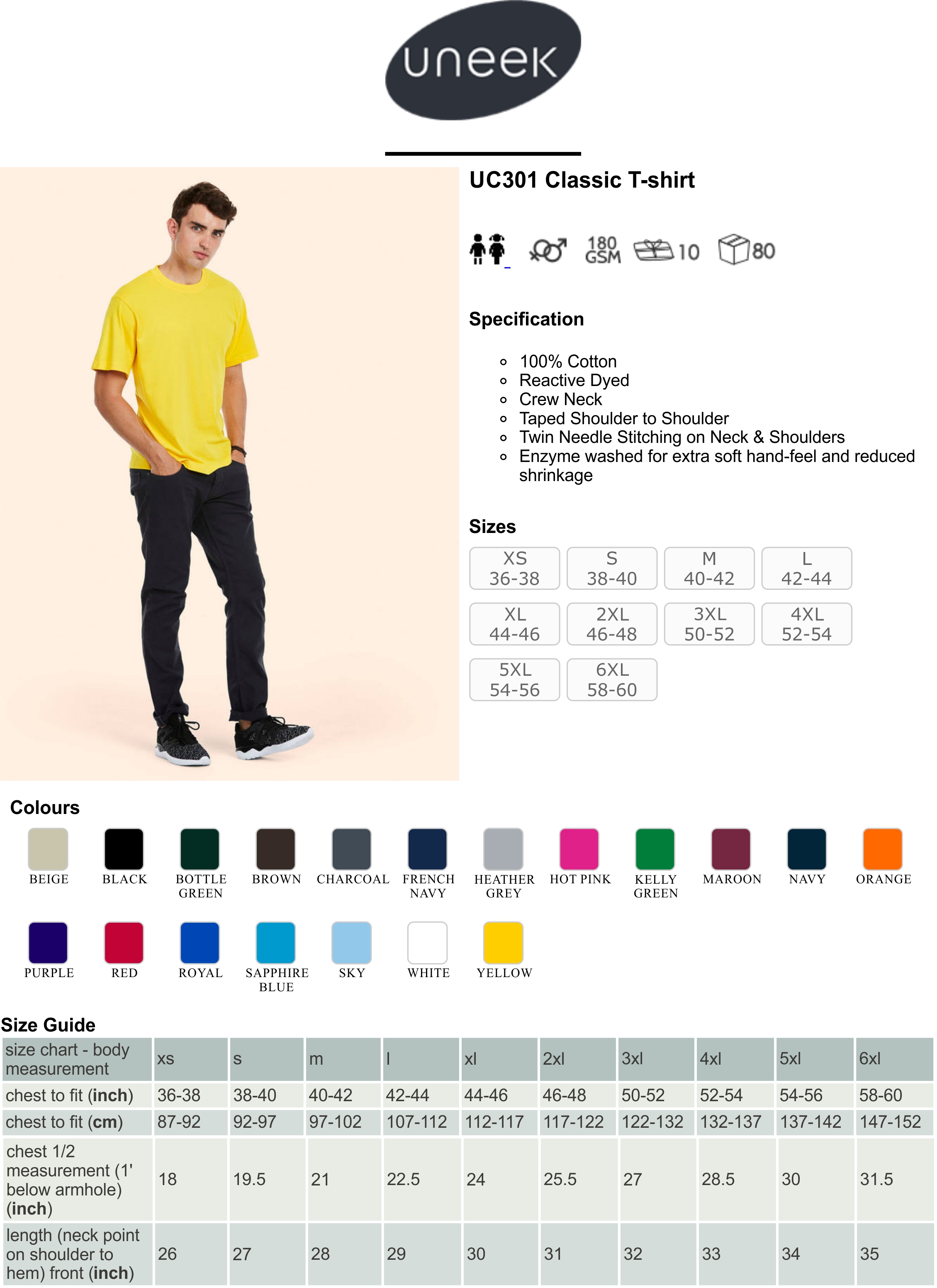 The Black Shack UNEEK Clothing Size Guide